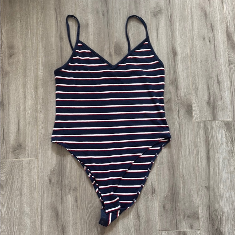 Divided Navy and White Striped Bodysuit